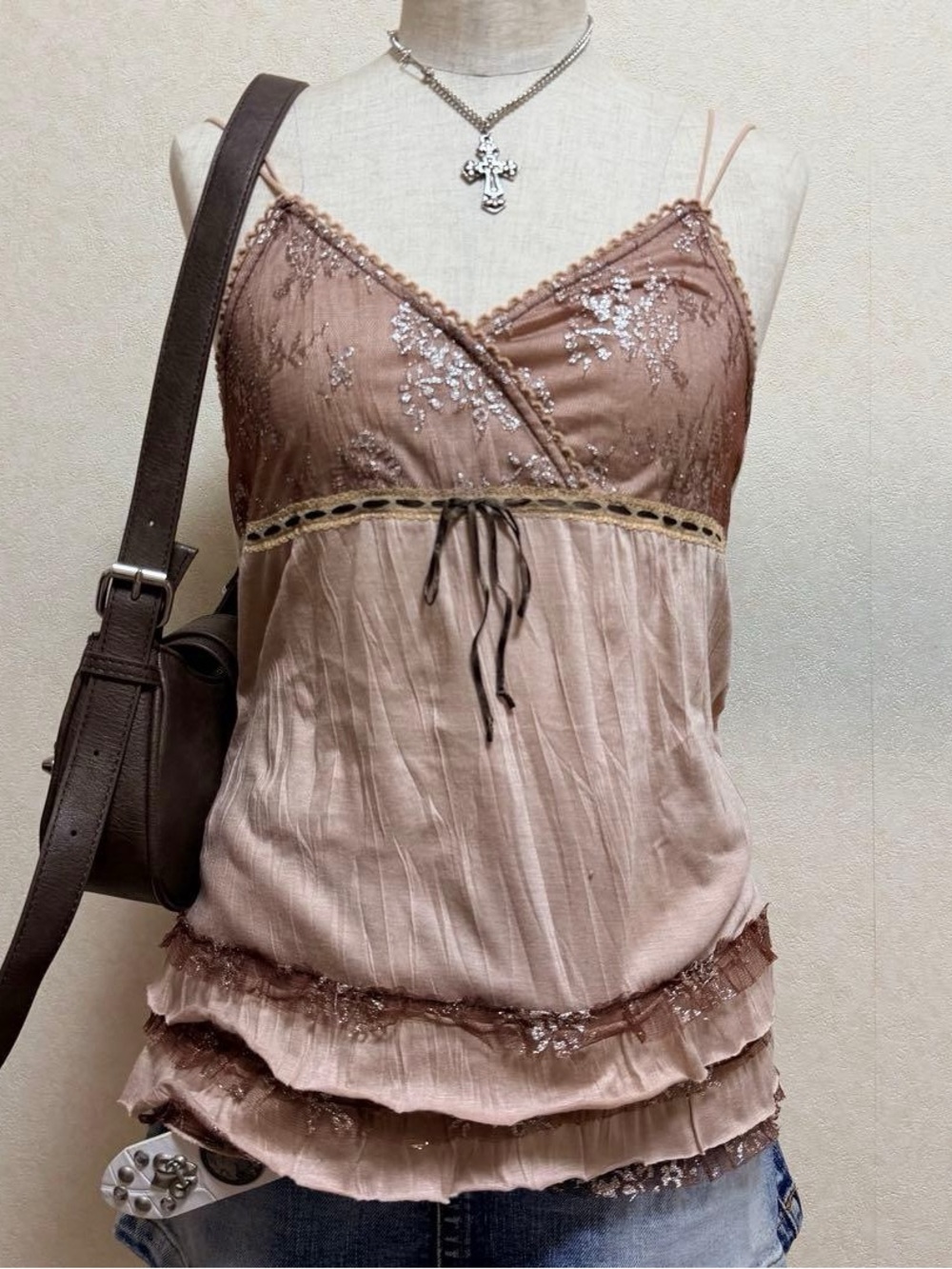 moving sale 💕 - j-fashion pink cami with lace size m